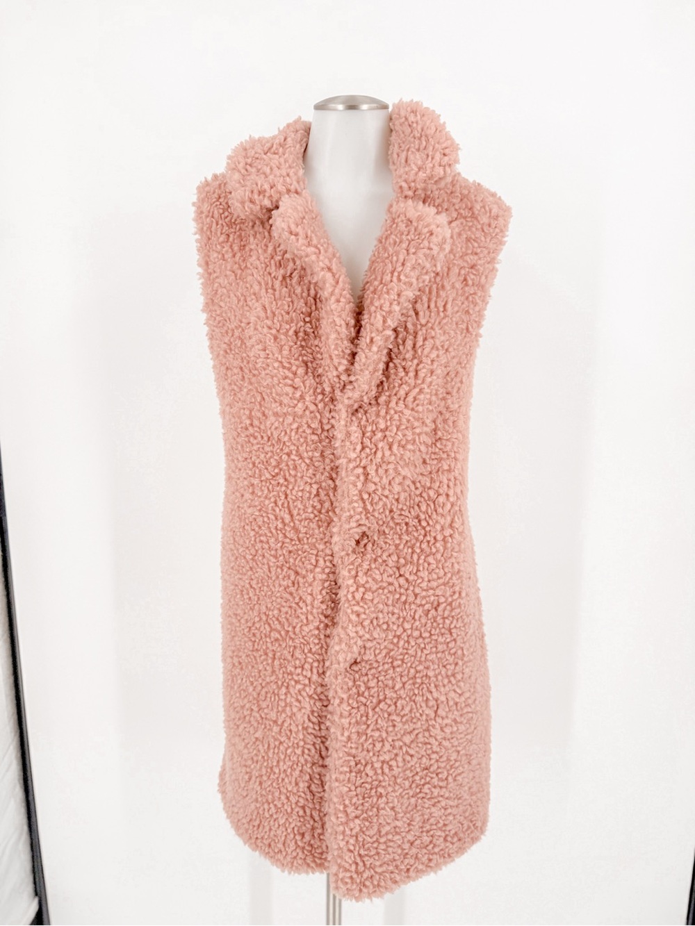 Sleeveless Faux-Shearling Long Vest in Blush Pink